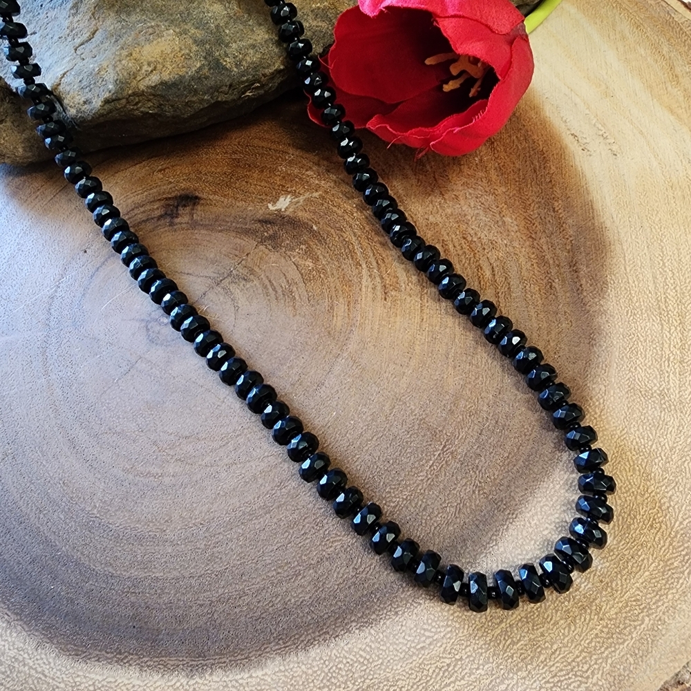 Vintage Long Black Beaded Necklace 36"